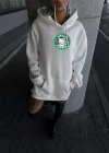 Üç İplik Penye Uzun Kol Kapüşonlu SweatShirt - Beyaz