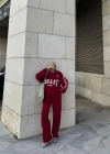 Üç İplik Yakalı Sweat Baggy Pantalonlu Takım - Bordo
