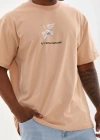 Unisex Baskılı Oversize T-Shirt - Bej
