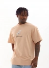 Unisex Baskılı Oversize T-Shirt - Bej