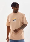 Unisex Baskılı Oversize T-Shirt - Bej