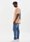 Unisex Baskılı Oversize T-Shirt - Bej
