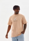 Unisex Baskılı Oversize T-Shirt - Bej