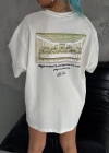 Unisex Baskılı Oversize T-Shirt - Beyaz