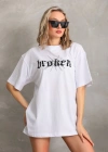 Unisex Baskılı Oversize T-Shirt - Beyaz