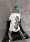 Unisex Baskılı Oversize T-Shirt - Beyaz