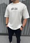 Unisex Baskılı Oversize T-Shirt - Beyaz