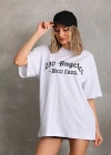 Unisex Baskılı Oversize T-Shirt - Beyaz