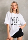 Unisex Baskılı Oversize T-Shirt - Beyaz
