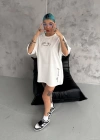 Unisex Baskılı Oversize T-Shirt - Beyaz
