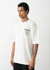 Unisex Baskılı Oversize T-Shirt - Beyaz