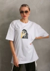 Unisex Baskılı Oversize T-Shirt - Beyaz