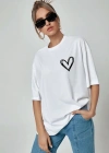 Unisex Baskılı Oversize T-Shirt - Beyaz