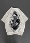 Unisex Baskılı Oversize T-Shirt - Beyaz