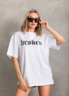 Unisex Baskılı Oversize T-Shirt - Beyaz