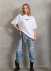 Kadın Baskılı Oversize T-Shirt - Beyaz