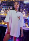 Unisex Baskılı Oversize T-Shirt - Beyaz
