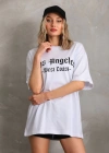 Unisex Baskılı Oversize T-Shirt - Beyaz