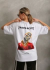 Unisex Baskılı Oversize T-Shirt - Beyaz