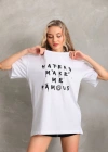 Unisex Baskılı Oversize T-Shirt - Beyaz