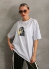 Unisex Baskılı Oversize T-Shirt - Beyaz