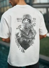Unisex Baskılı Oversize T-Shirt - Beyaz
