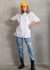 Unisex Baskılı Oversize T-Shirt - Beyaz