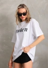 Unisex Baskılı Oversize T-Shirt - Beyaz