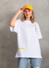 Unisex Baskılı Oversize T-Shirt - Beyaz