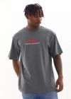 Unisex Baskılı Oversize T-Shirt - Füme