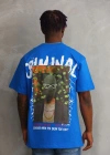 Unisex Baskılı Oversize T-Shirt - Mavi