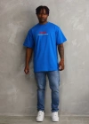 Unisex Baskılı Oversize T-Shirt - Mavi
