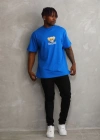 Unisex Baskılı Oversize T-Shirt - Mavi