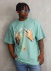 Unisex Baskılı Oversize T-Shirt - Mint Yeşili
