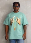 Unisex Baskılı Oversize T-Shirt - Mint Yeşili