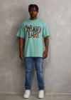 Unisex Baskılı Oversize T-Shirt - Mint Yeşili