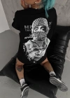 Unisex Baskılı Oversize T-Shirt - Siyah