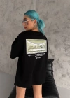 Unisex Baskılı Oversize T-Shirt - Siyah