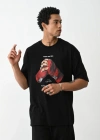 Unisex Baskılı Oversize T-Shirt - Siyah