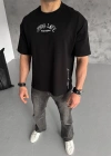 Unisex Baskılı Oversize T-Shirt - Siyah