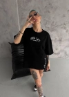 Unisex Baskılı Oversize T-Shirt - Siyah