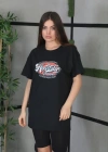 Unisex Baskılı Oversize T-Shirt - Siyah