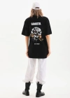 Unisex Baskılı Oversize T-Shirt - Siyah