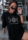 Unisex Baskılı Oversize T-Shirt - Siyah