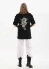 Unisex Baskılı Oversize T-Shirt - Siyah