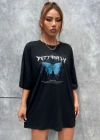 Unisex Baskılı Oversize T-Shirt - Siyah