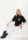 Unisex Baskılı Oversize T-Shirt - Siyah