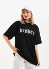 Unisex Baskılı Oversize T-Shirt - Siyah