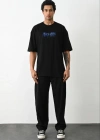 Unisex Baskılı Oversize T-Shirt - Siyah
