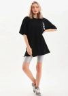 Unisex Baskılı Oversize T-Shirt - Siyah